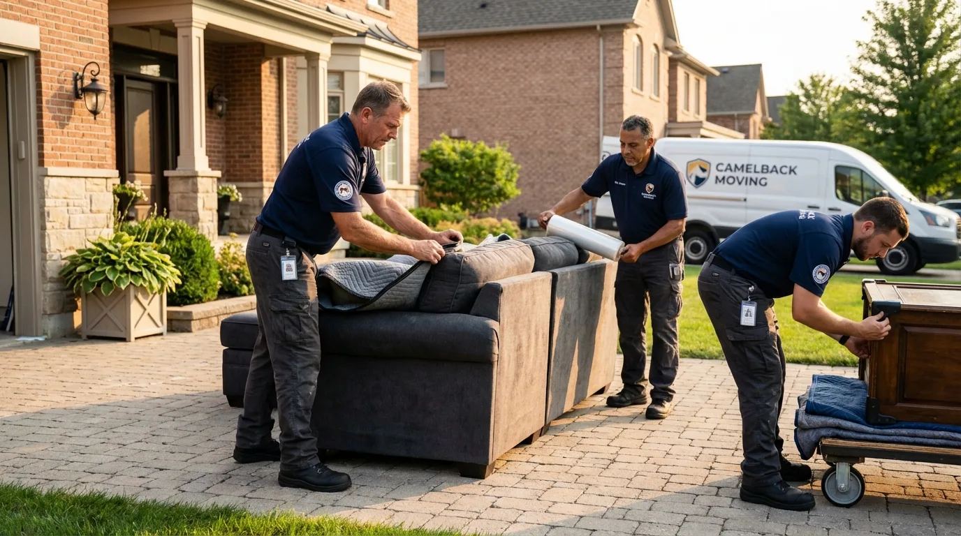 Large estate moving crew wrapping furniture in Roland, OK