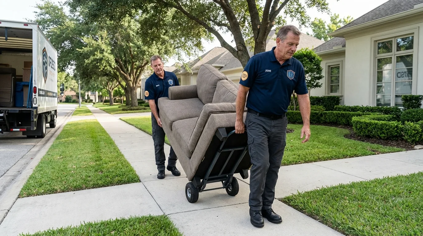 Local residential moving crew loading furniture in Roland, OK